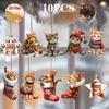 2D Flat Wooden Christmas Cat Pendant 10-piece Set - Holiday Tree Decoration, a Must for Holiday Atmosphere, Suitable for Halloween, Christmas, Gifts