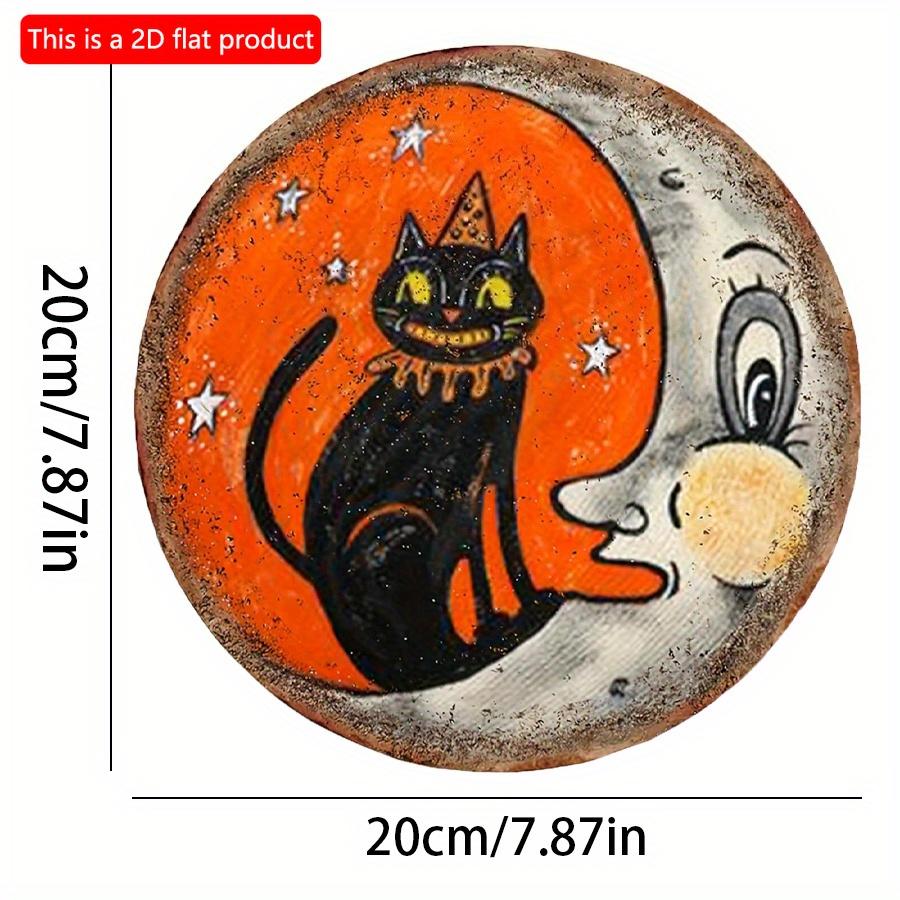 2d Плоский 20*20см, Хэллоуин Домашнее Украшение, Хэллоуин Ретро Черный Кот и Луна Деревянная Круглая Креативная Декоративная Вывеска, для Дома, Кухни, Сада