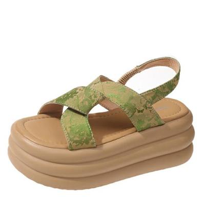 Модные летние босоножки на каблуке 7 см, дышащие кожаные пляжные тапочки для женщин, прогулочные сандалии на толстом каблуке, повседневная обувь с открытым носком