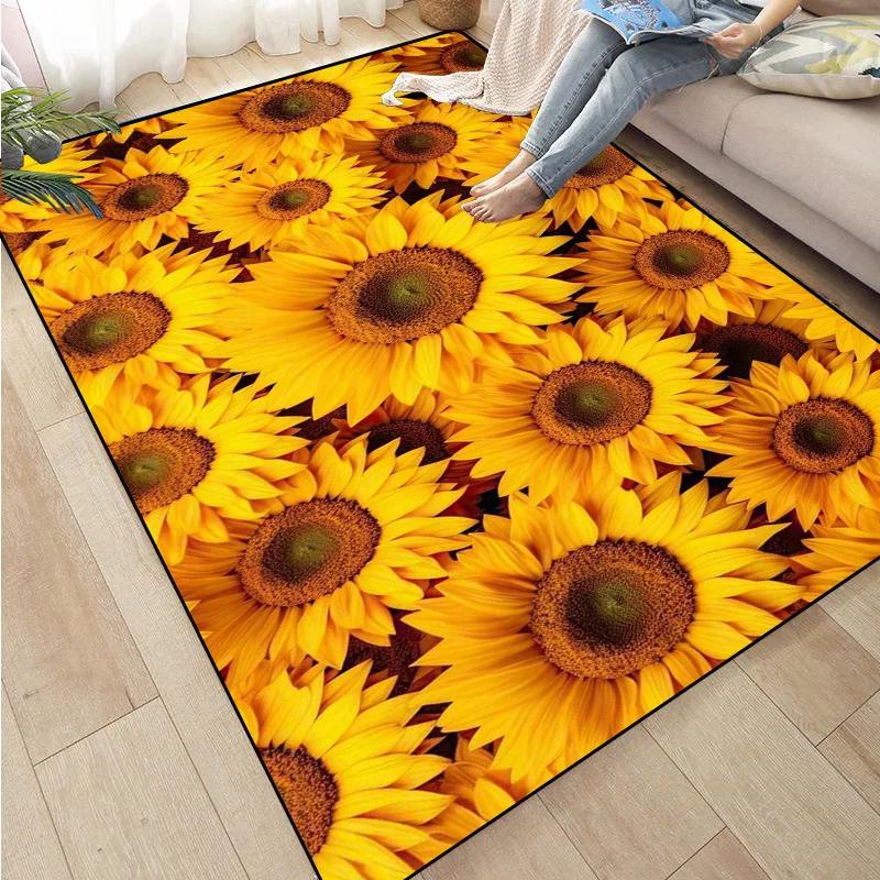 Sunflower Print Kitchen Mat Rug Set Doormat Carpet Non-Slip for Farmhouse Hallway Home Office Sink Laundry Room Floor Decor