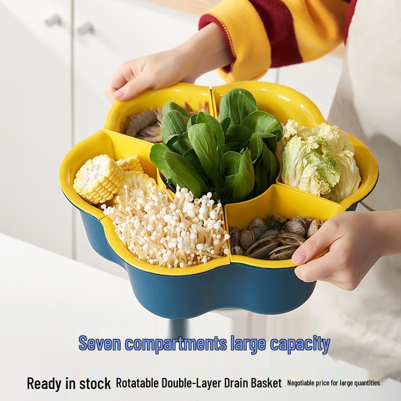 Multi-Functional Rotating Flower-Shaped Hot Pot and Vegetable Drain Basket