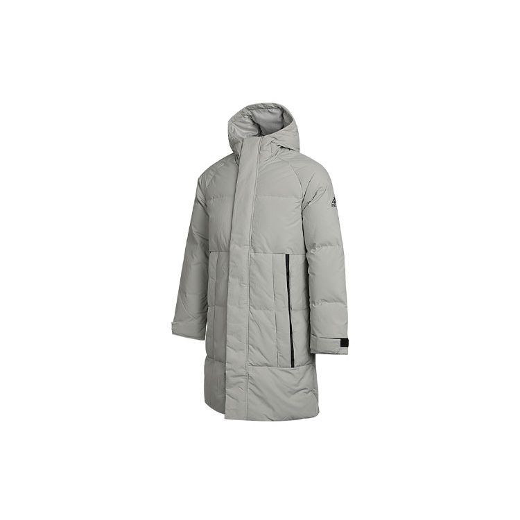 Adidas Сплошной цвет на молнии с капюшоном, пуховик, мужская верхняя одежда, серый FT2489