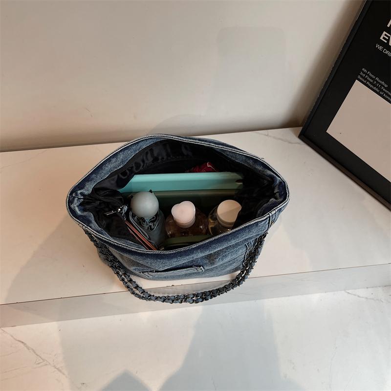 Винтажная джинсовая сумка-тоут, большая вместительная сумка через плечо, женская сумка через плечо с цепочкой