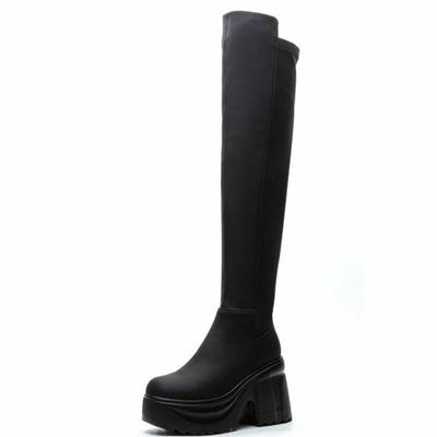 Модные 10 см микрофибра ткань эластичная ткань женские сапоги до колена кожаные новые осенние платформы танкетки модные британские весенние сапоги обувь