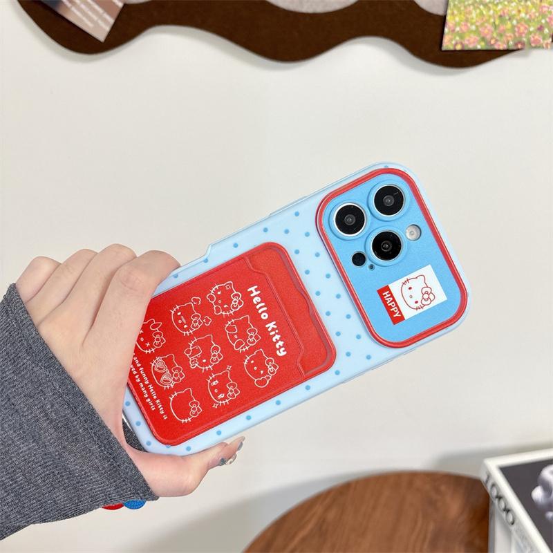 Стильный чехол для телефона Hello Kitty с держателем для карт, подходящий для iPhone 17 Pro, 16, 15, 14 Pro Max, с ручкой и веревочкой, противоударный.