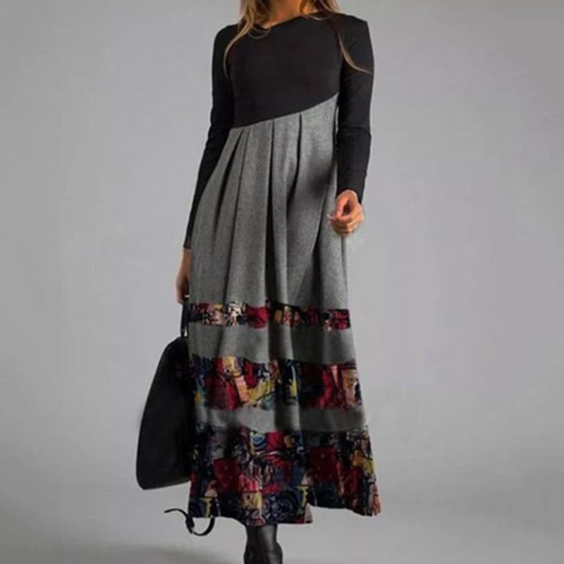 Женское модное повседневное платье с длинным рукавом и принтом больших размеров, вечерние длинные платья для дам