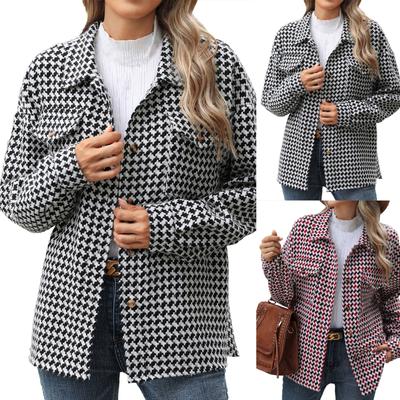 Женское свободное повседневное шерстяное пальто с лацканами и длинными рукавами, модное пальто