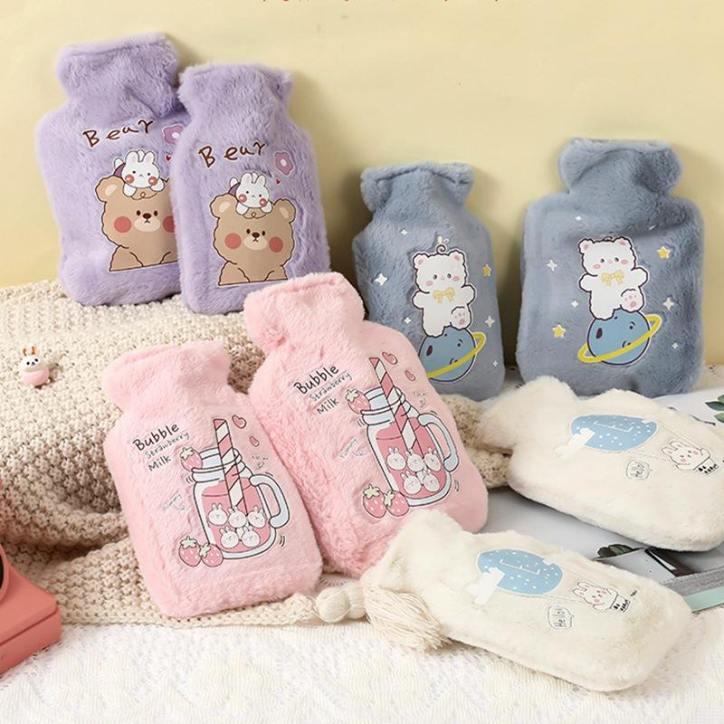 Cartoon Plush Rabbit Bear Hot Water Bottle Water Filling Velvet Small Portable Student Hand Warmer Cute Warm Water Bag 500ml