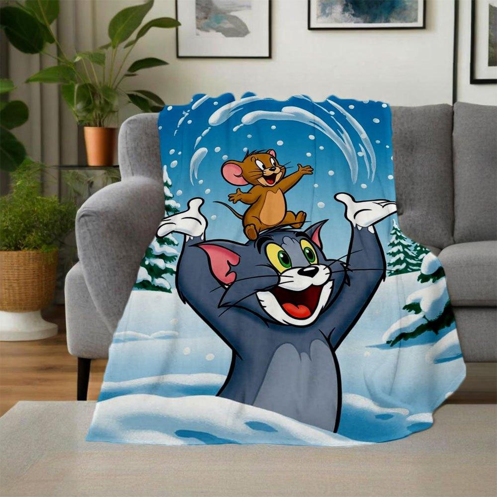 Tom & Jerry Winter Fun Snow PosterBlanket Flannel Throw Blanket for Sofa, Bed, Travel, Camping, Office