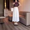 Women's American Retro High-Waist A-Line Pleated Skirt - White, Summer, Hip-Covering, Slim Fit, Long Length