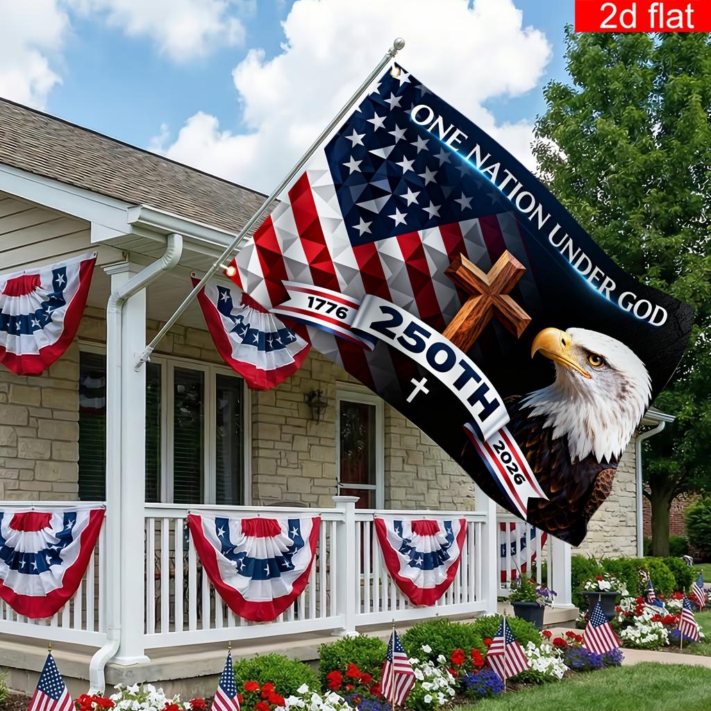 1 One Nation Under God 250th Tapestry Single Sided 2D Print Fabric Wall Hanging For Living Room Bedroom Patriotic Faithful Gift