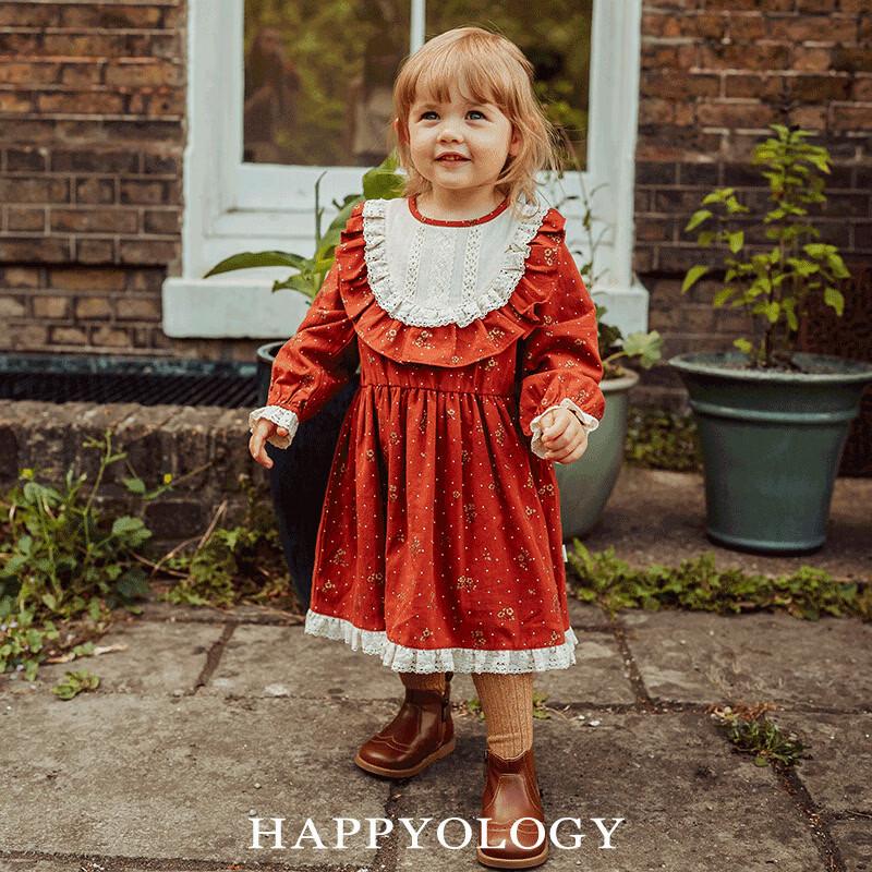 Девочковое винтажное цветочное платье с длинным рукавом Happyology