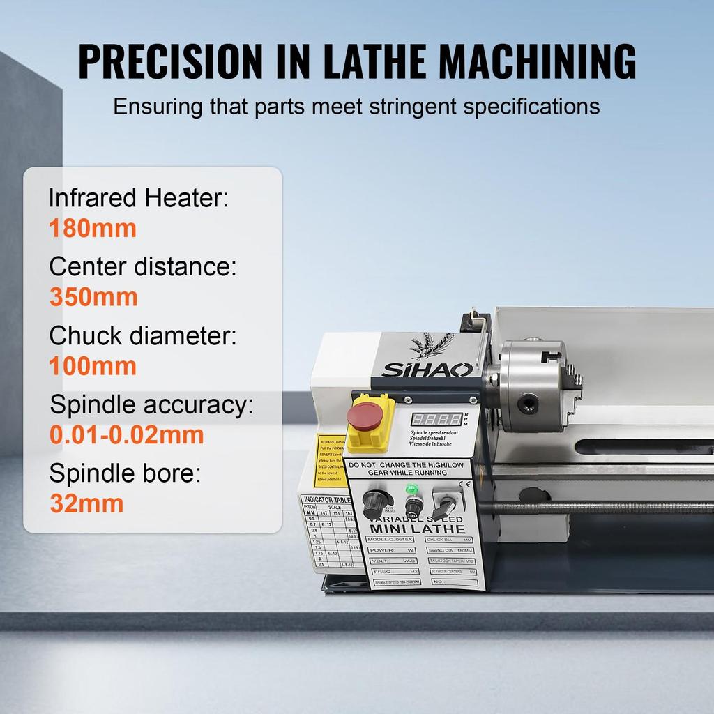 220V Lathe 180*350MM Plastic Gears without Tool Rest and Center Frame