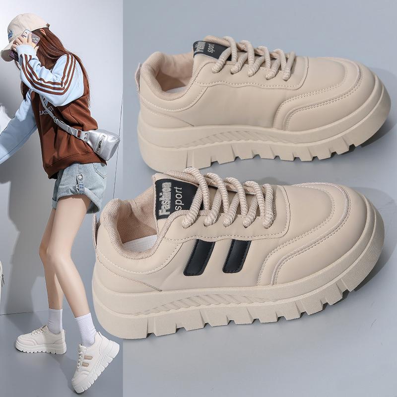 Повседневная обувь для ходьбы для женщин. Удобные кроссовки из искусственной кожи со шнуровкой на толстой платформе. Нескользящие теннисные кроссовки. Женские дышащие кроссовки для бега.