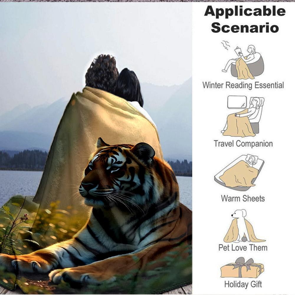 1pc Tiger Print Blanket Warm, Cozy, And Soft, Suitable for Sofas, Beds, Cars, And Office Use.Perfect for Camping And Travel, Making It a Great Gift fo