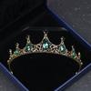 Vintage Baroque Imitated Emerald Crystal Tiaras And Crowns Hair Jewelry Women Girls Headpiece Wedding Bridal Hair Accessories
