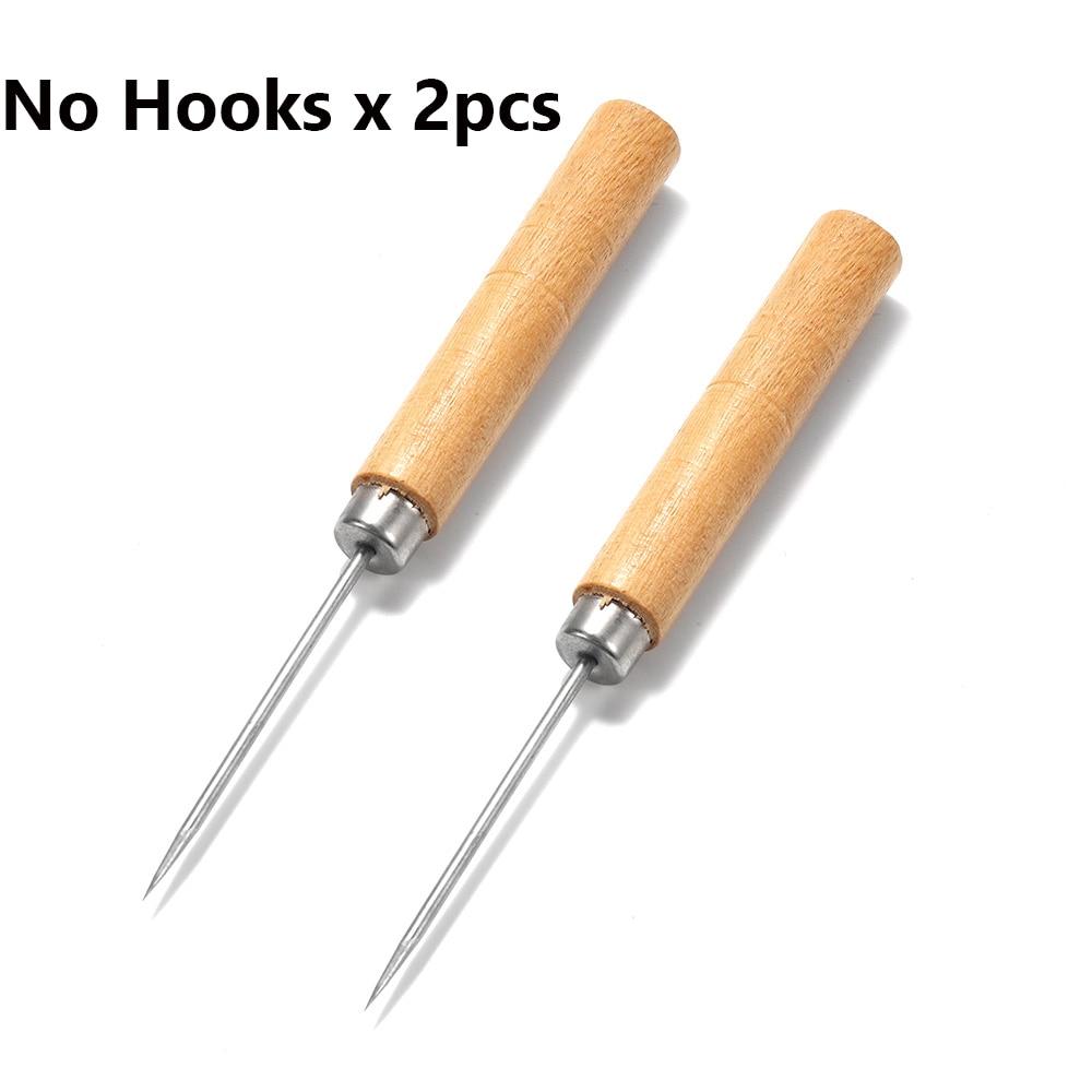 2pcs/lot Wooden Handle Sewing Awl Hand Stitching Leather Bracelet  Taper Craft Needle With/No Hooks For DIY Jewelry Making