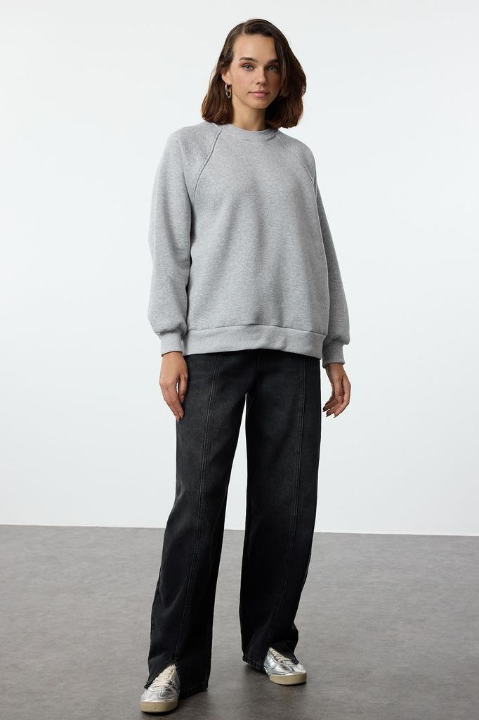 Женская модная стильная толстовка изумрудно-зеленого цвета, свободная удобная посадка, базовый вязаный свитшот с рукавами реглан и круглым вырезом