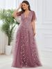 Ever-Pretty Womens Plus Size V Neck A Line Sequin Tulle Formal Dresses