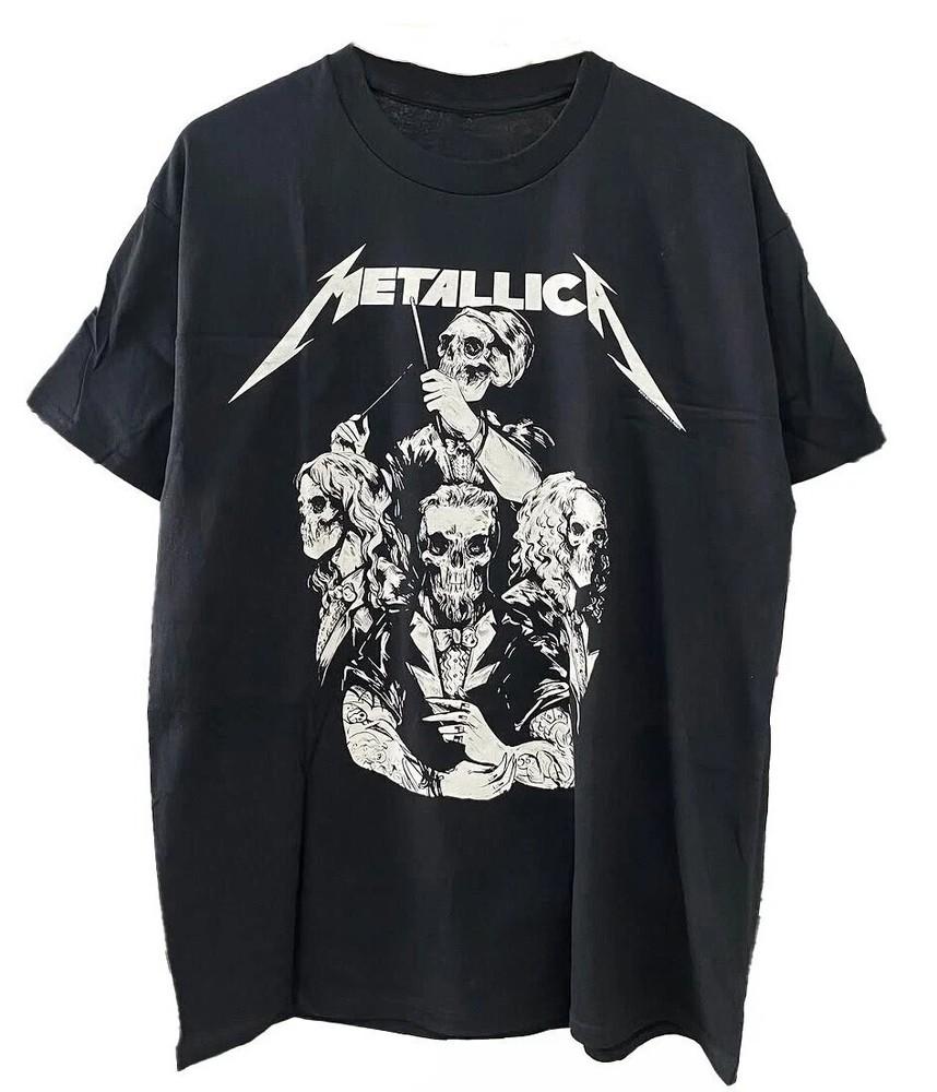 Перепечатка Metallica S&M2 Череп в смокинге Унисекс Черная хлопковая футболка S-4XL Унисекс футболка