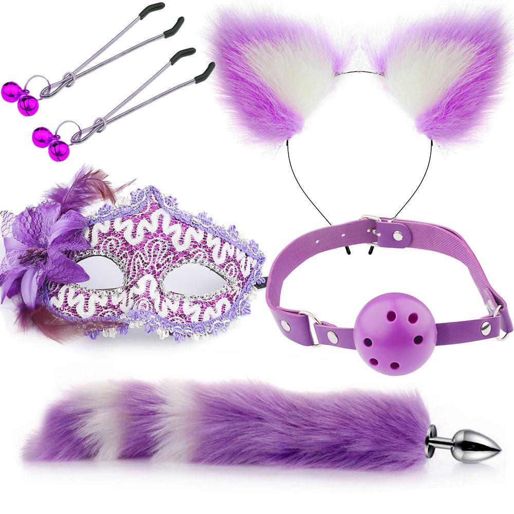 Popular  Hot Sell  Sex Lesbian Cat Ears Hair Band Nipple Clip Plug Anal Adult fox Cat Tail Anal Butt  Plug Sex Toys for Woman