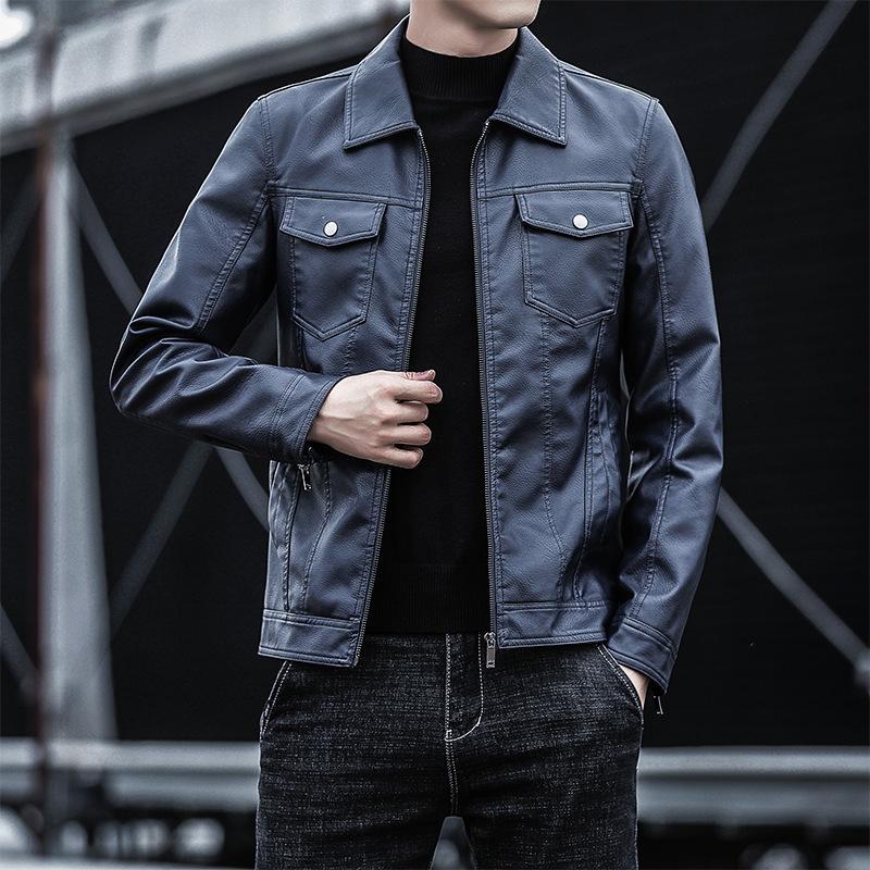 Повседневная мужская кожаная куртка с лацканами, деловая кожаная куртка на молнии, мужская куртка из искусственной кожи