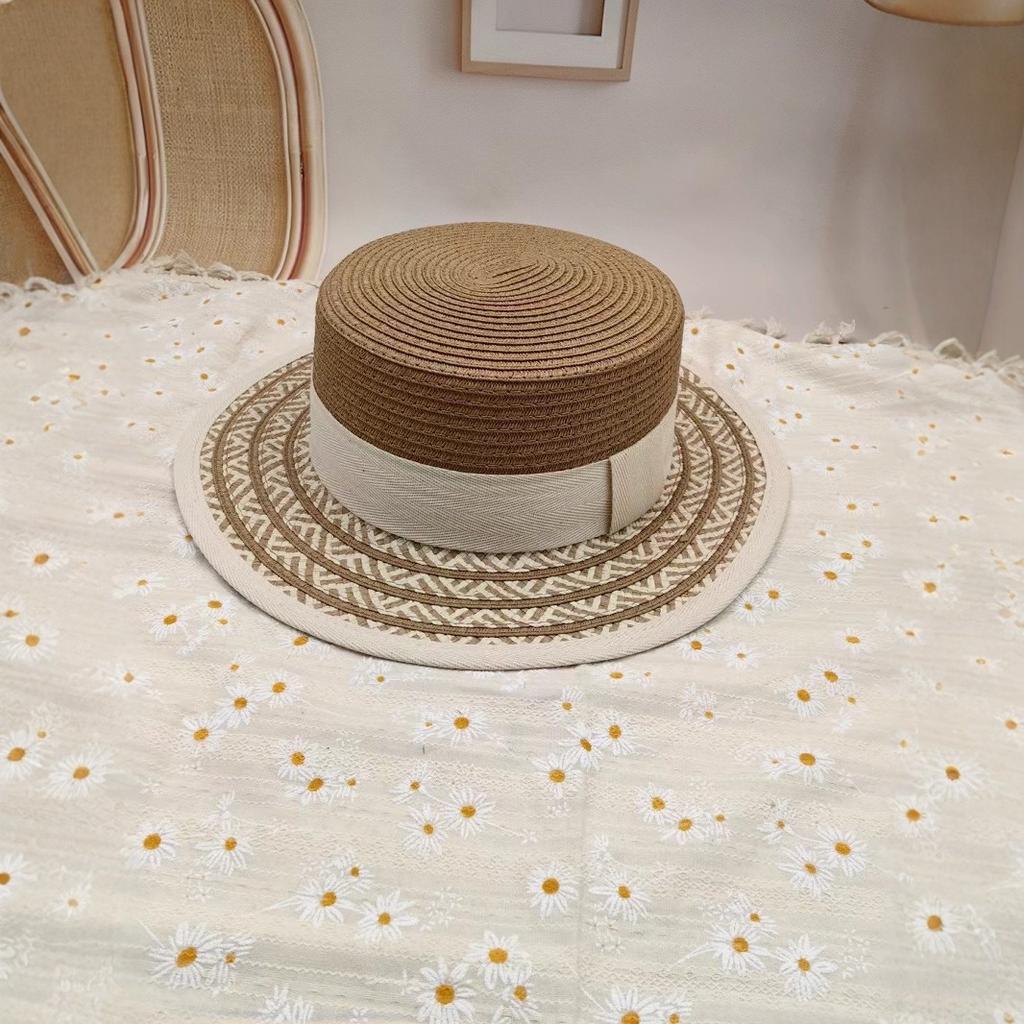 Dell Le Европейская и американская ретро шляпа-федора с плоским верхом, соломенная шляпа-цилиндр смешанных цветов, нишевая мода, летняя прогулочная шляпа от солнца