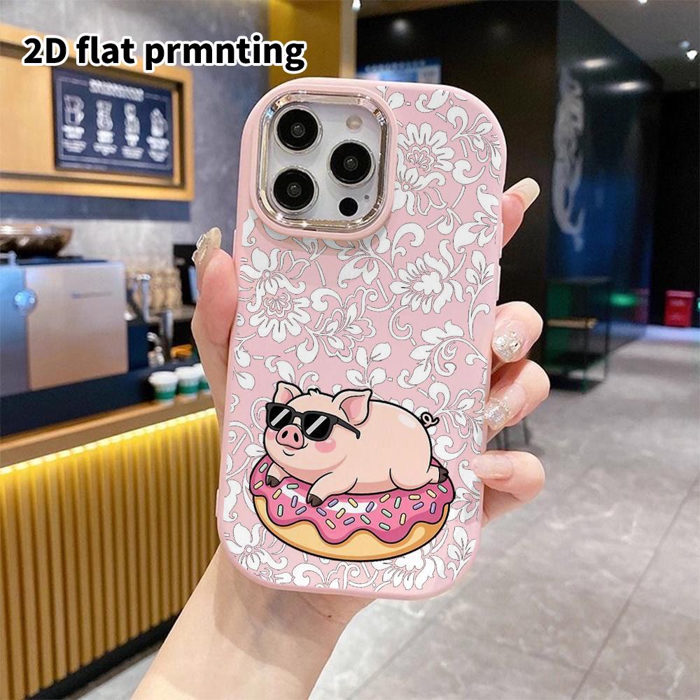 Phone case: 2D flat design suitable for iPhone 18 17 16 15 14 13 Pro protective case, couple style, donut pig, Christmas and Halloween gifts