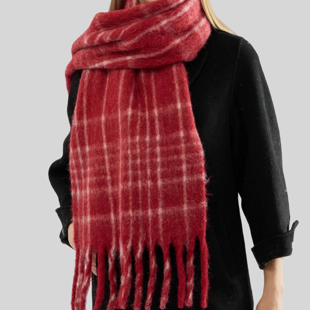 Wool Blended High-end Scarf Ankola Red Plaid Scarf Women's Winter Atmosphere Versatile Scarf