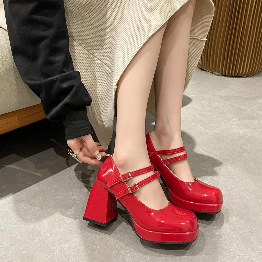 Классические туфли Мэри Джейн с ремешком на щиколотке, женские туфли для вечернего платья, туфли из искусственной кожи, туфли на высоком толстом каблуке, весенне-летние туфли, женские туфли
