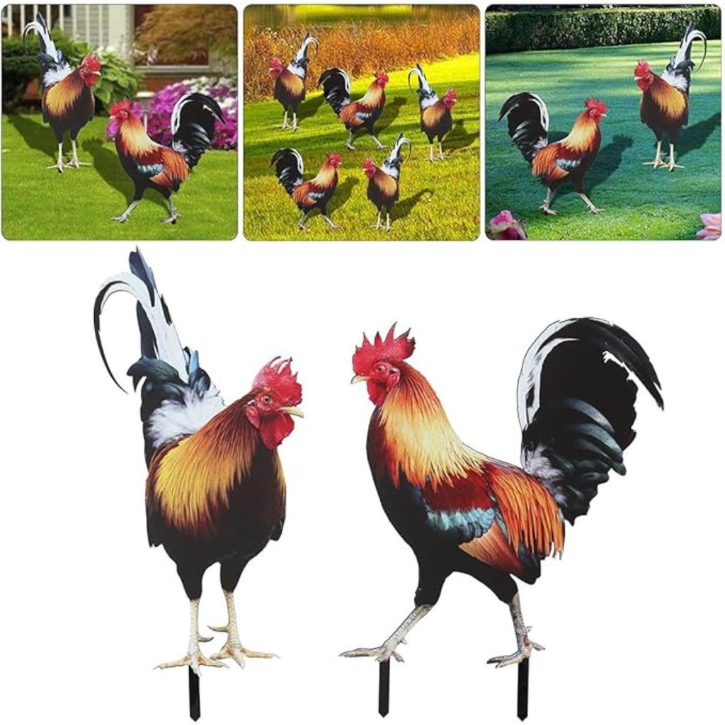 Acrylic Rooster Yard Chicken Outdoor Garden Stakes Animal Chicken Statues Rooster Garden Decor for Patio Lawn Ornament, Rooster Stakes - Flat Not 3D