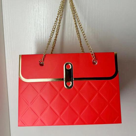 Flower Paper Gift Box with Metal Chain Bouquet Storage Bucket Small Florist Handbag Gift Craft Wrap Bag for Wedding Party Bridal Shower