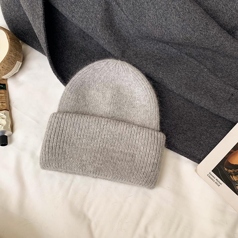 Solid Color Rabbit Fur Knitted Hat Women Winter Warm Wool Hat Warm Angora Fluffy Warm SKI Beanies Korea Ins Fashion Bonnet Caps