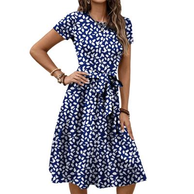 Женское модное ретро-платье с принтом и цветным поясом