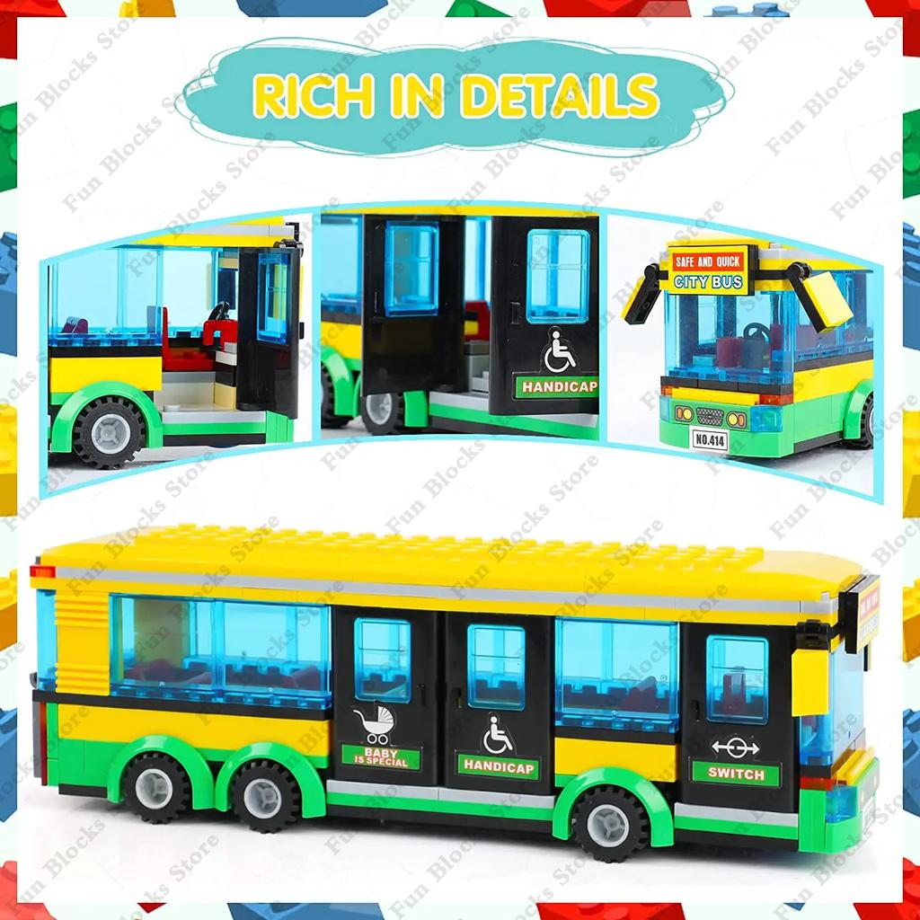 Hot City Car Yellow Passenger School Bus Station Public Vehicle Sets Figures Bricks Model Building Blocks Diy Toys For Boys Gift