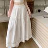 Women's White Hollow Lace Patchwork Midi Skirt - Summer 2025 High-Waist A-Line with Big Swing