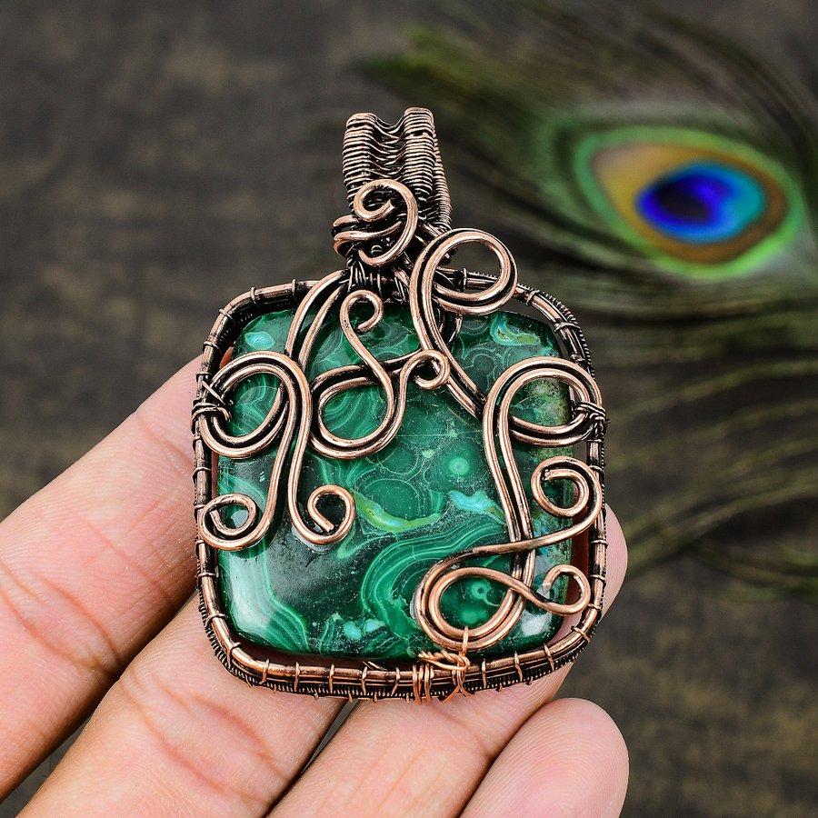 Malachite Handmade Copper Wire Wrap Jewelry Pendant 2.64 j5H98