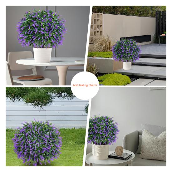 Artificial Topiary Ball with Lavender Flowers 16 Inches UV Resistant Faux Shrubs with Ground Spike Fake Evergreen Plant Artificial Brush Garden Decor