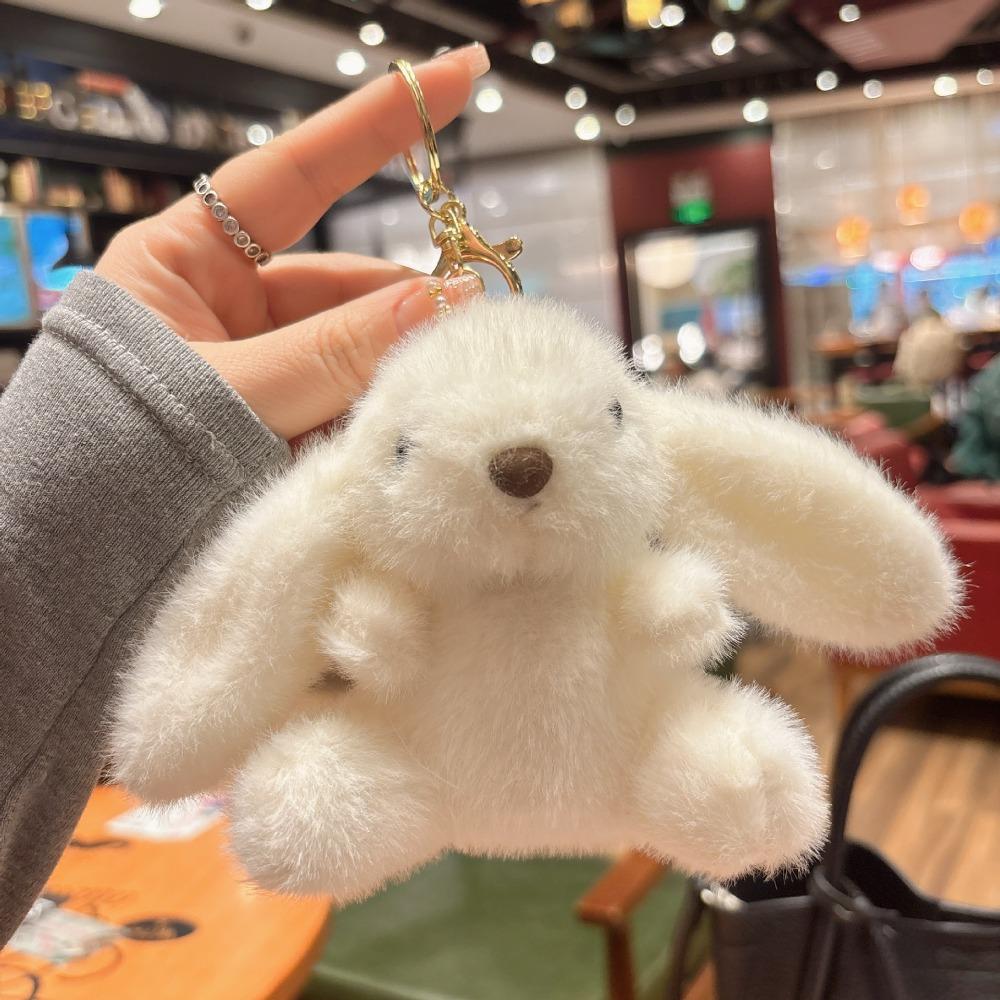 Fluffy Soft Rabbit Plush Pendant Metal Ring Rabbit Plush Key Ring Rabbit Fur Keychains Women Girls