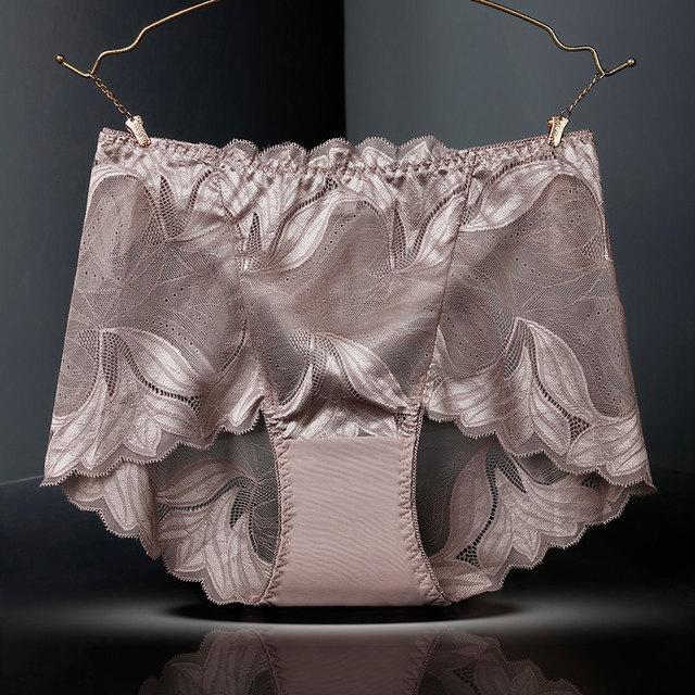 Сексуальные женские трусы большого размера с вышивкой, бесшовные кружевные трусики со средней посадкой, ажурные прозрачные сетчатые удобные женские трусики