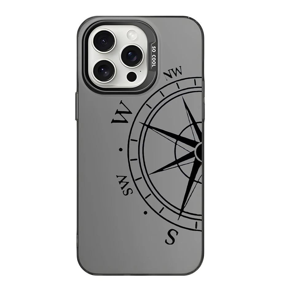 Модный винтажный чехол-компас для телефона iPhone 16 12 13 mini 11 14 15 Pro Max XR 8 Plus Прочный жесткий IMD пластиковый противоударный чехол_