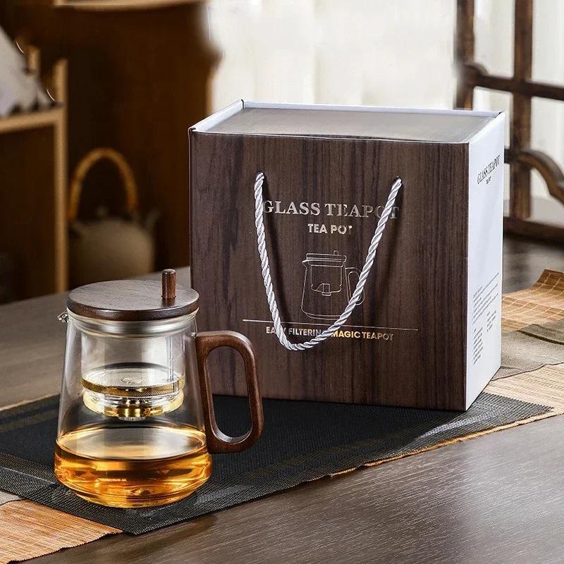Прозрачный стеклянный термостойкий чайник с ситечком для чая Ручка из дерева, устойчивая к ожогам Утолщенные чайники из боросиликатного стекла Чайная утварь