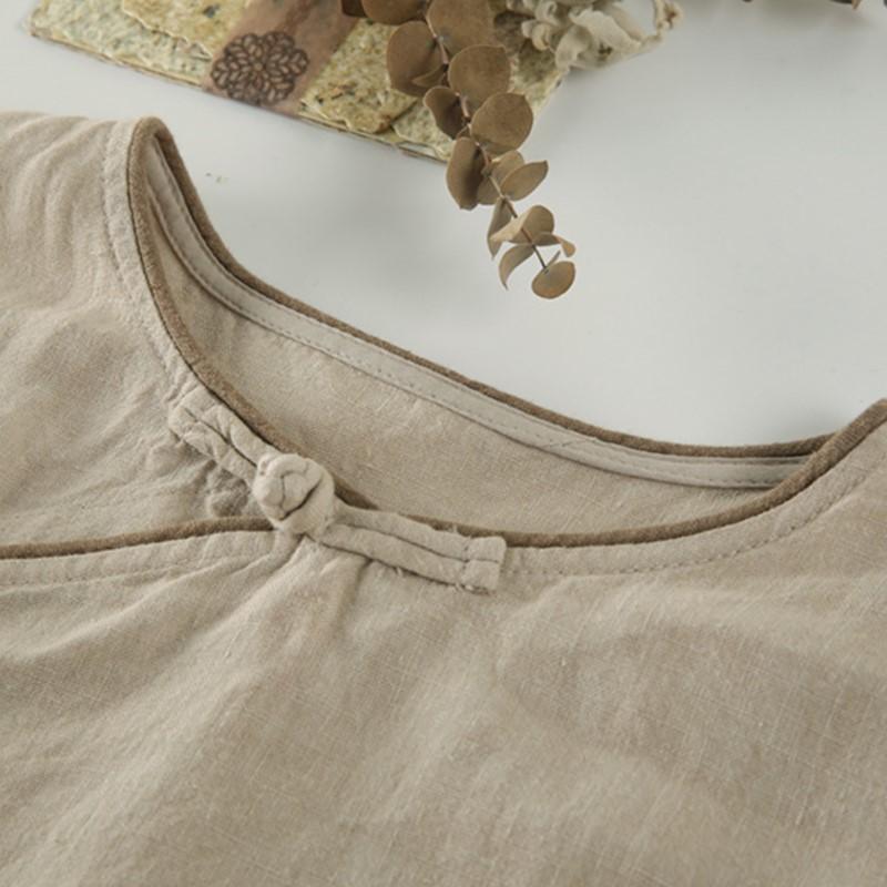 Johnature Женские платья в китайском стиле с круглым вырезом и девятью рукавами, однотонные, весенние, на пуговицах, винтажные, свободные, А-силуэта