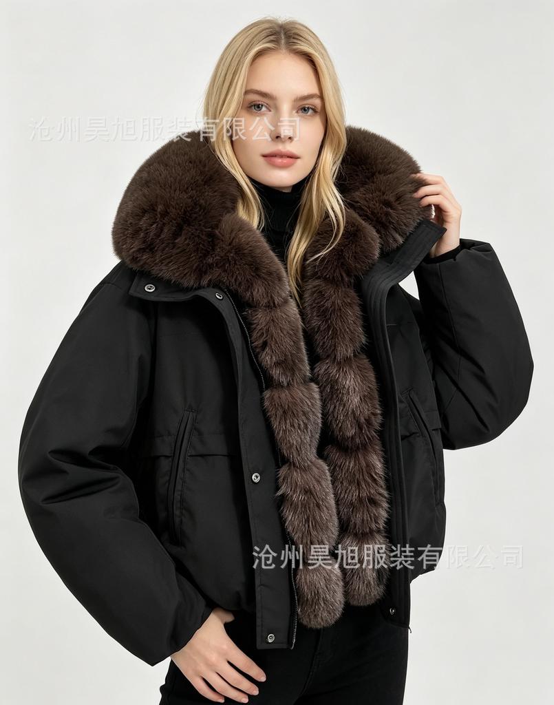 Women Short Medium Length Down Jacket Winter Warm Stand Collar Solid Color Casual Outerwear Coat