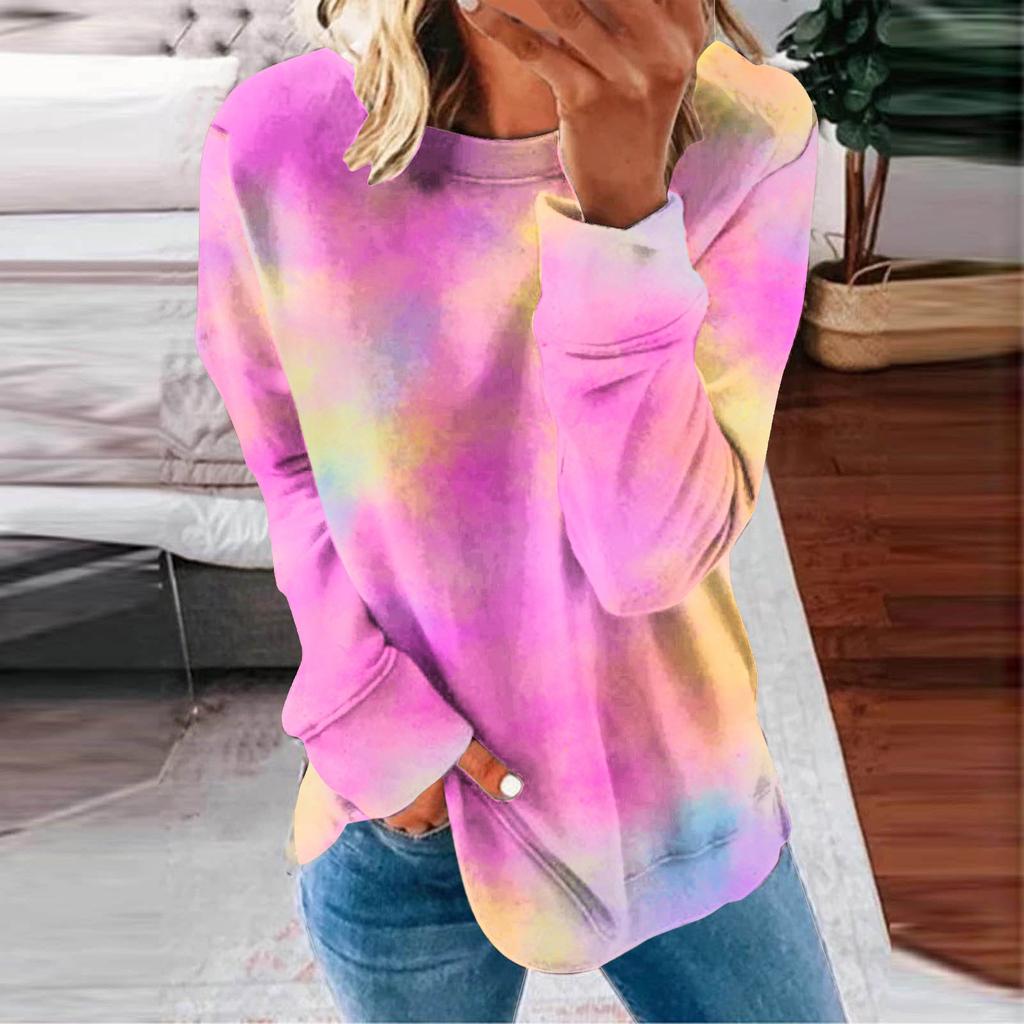 Women's Top Autumn Winter Stripe Tie-dye Print Sweatshirts Long Sleeved O Neck Gradient Hoodies Female Casual Tops