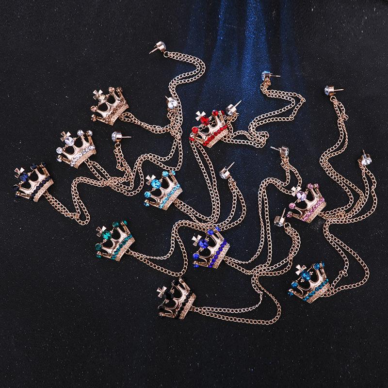 Crystal Men Brooch Pin Crown Fashion Collar Pins Suit Lapel Wedding Gift Jewelry Cross Chain