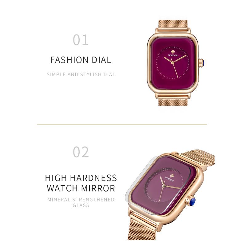 WWOOR New Fashion Classic Ladies Watch Elegant Light Luxury Square Quartz Waterproof Women's Watch