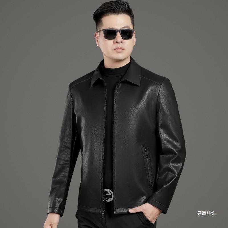 Весна и осень, новая мужская кожаная куртка из овчины, деловая куртка для папы среднего возраста из мягкой кожи с лацканами