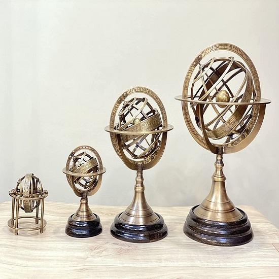Zodiac Armillary Brass Sphere Globe Display 30.48 Cm Wooden Base