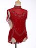 Girls Rhinestone Dance Leotard - Sparkling Mock Neck Bodysuit with Sheer Mesh & Tassel Skirt, Invisible Zipper Back